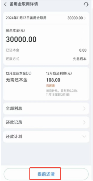 支付宝备用金怎么提前还款