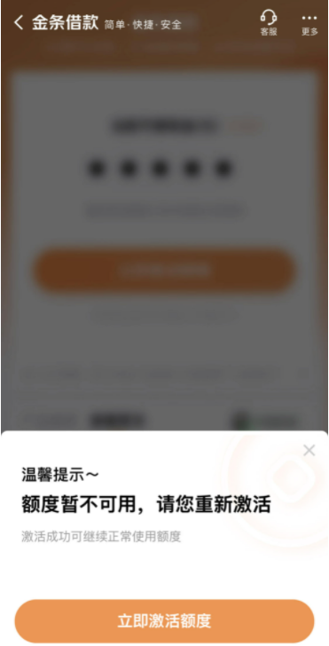 京东金条额度暂不可用请您重新激活
