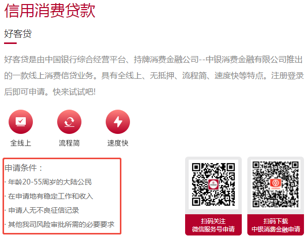 中国银行好客贷申请条件是什么